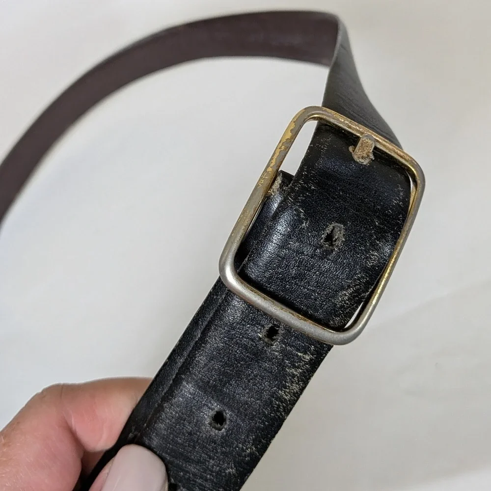 Vintage Canterbury‎ Black Leather Belt with Brass Buckle – Size 44